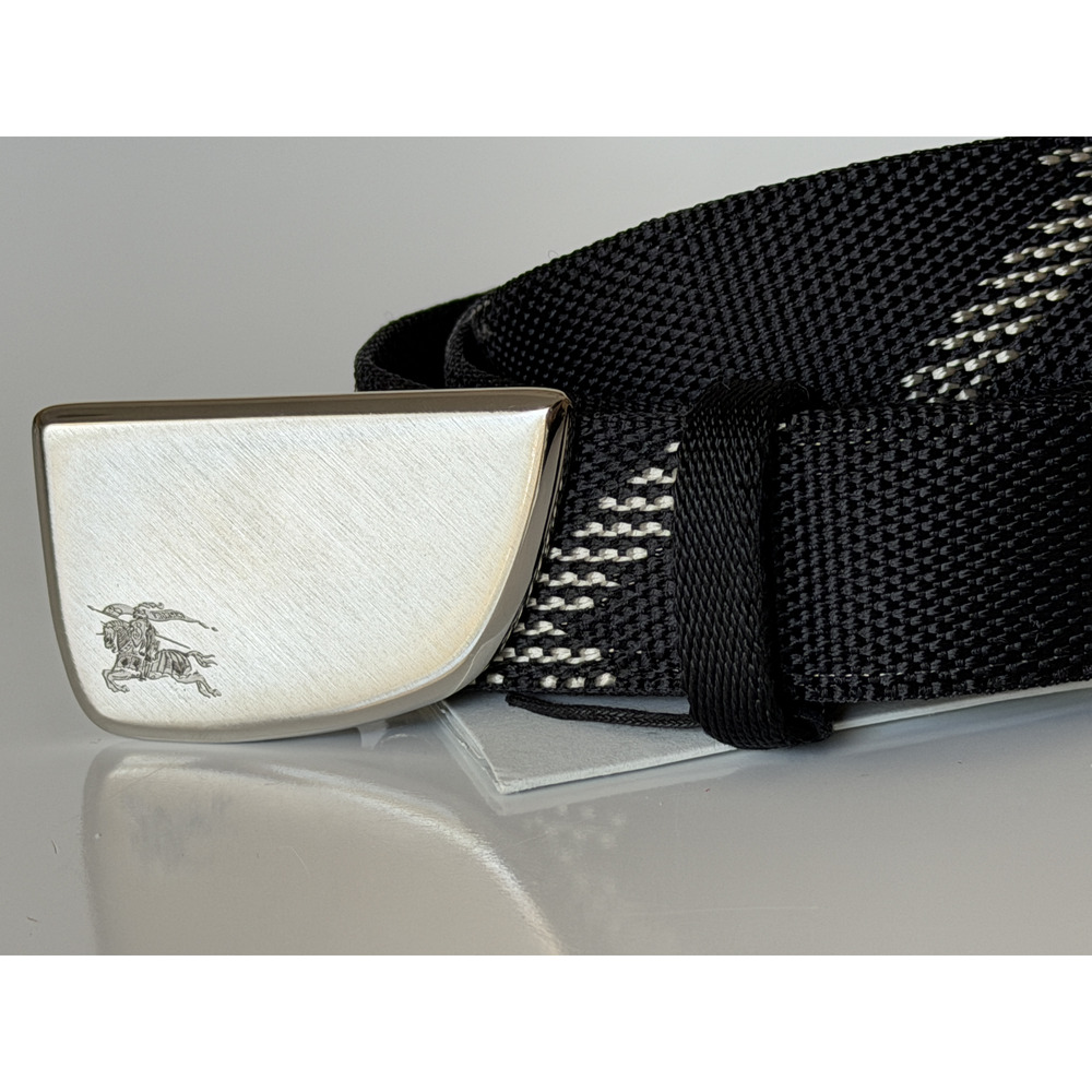 Burberry Silver Metal Buckle Shield Webbing Black Belt 90/36 8087708 IT NWT $490 - Picture 7 of 14